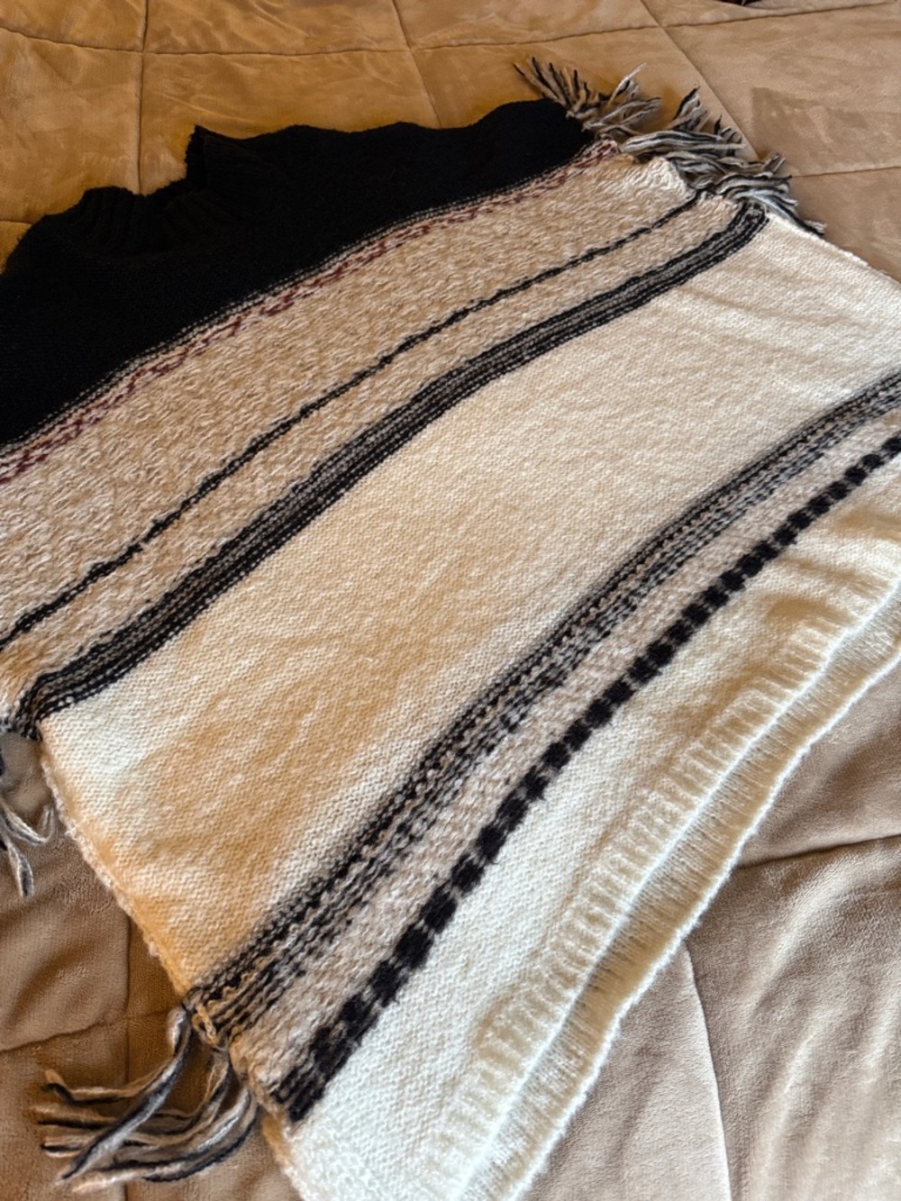 a.n.a Black and Cream Striped Fringe Cape